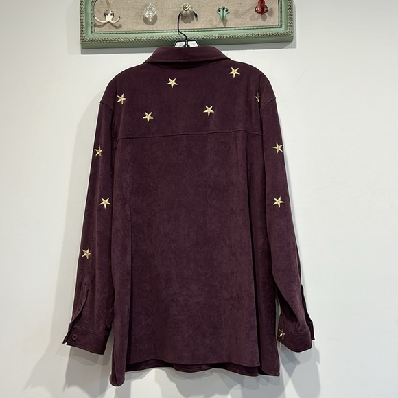 Vintage Quacker factory long sleeve button down faux suede embroidered star top - Picture 4 of 5